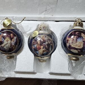 3 Bradford Editions Exchange Promise of a  Savior Heirloom Porcelain Ornaments